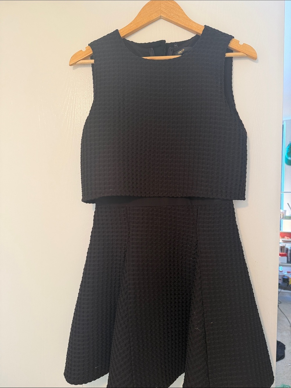 Maje Black Textured Crop Top & Skirt Set